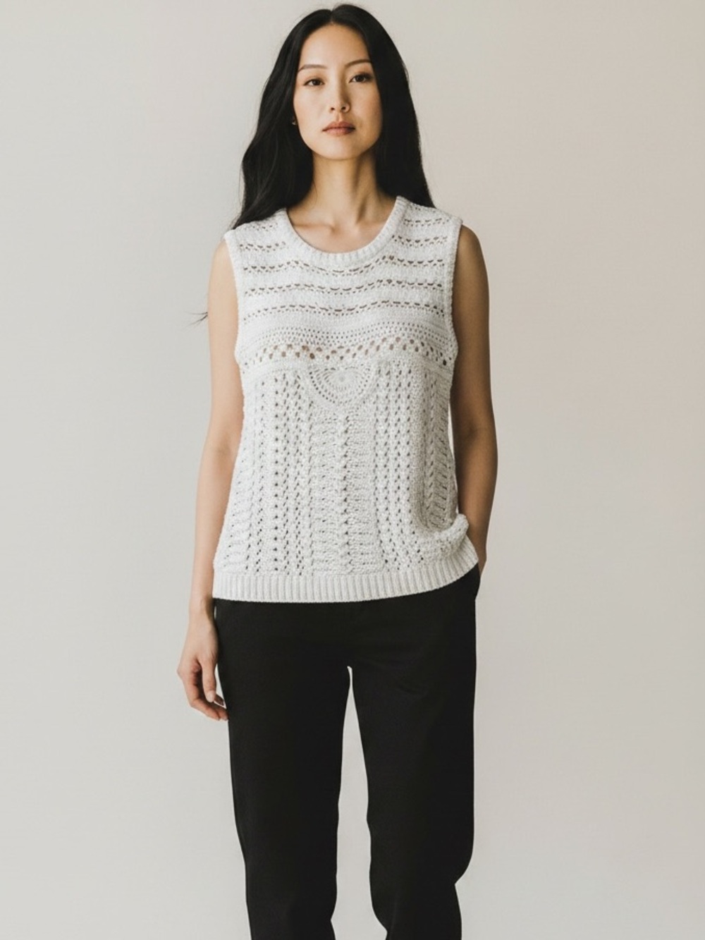 Banana Republic Heritage Collection White Crochet Knit Tank Top Small